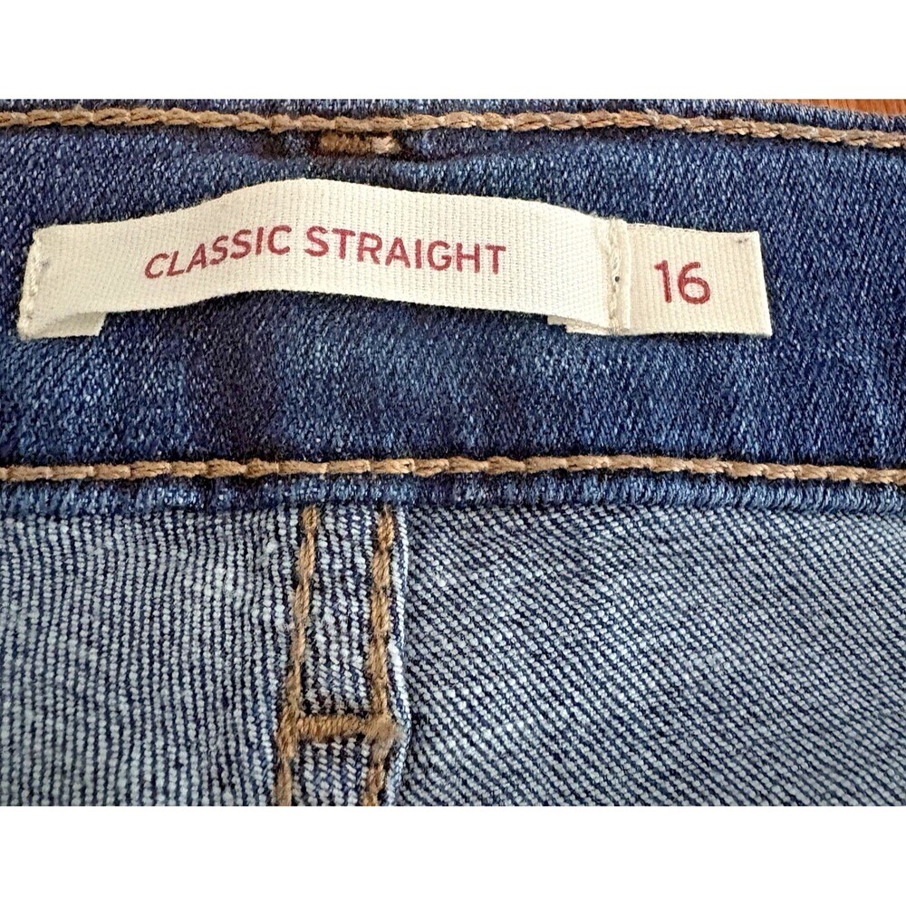 Levi's Jeans Womens 16 Blue Dark Wash Straight Classic Stretch Pockets 27 inseam - Picture 15 of 16